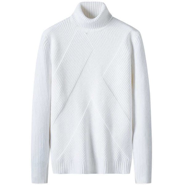 Suéter de cuello alto blanco Hombres Invierno Grueso Cálido Hombres Weaters Estilo de moda Ropa de punto Cuello alto de manga larga de gran tamaño 3xl 210601