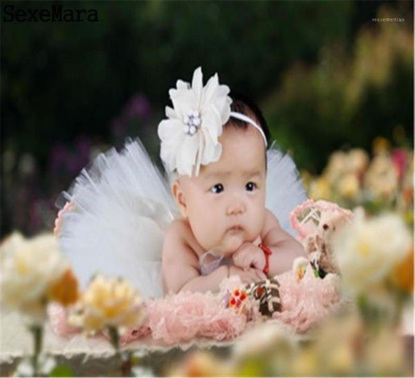 Jupe tutu blanche fleur jupe tutu nouveau-né et bandeau de fleur assorti set moelleux fille d'été baby pips props17874979