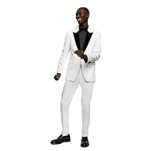 Wit Twee Stukken Pak Voor Man Bruiloft Bruidegom Man Zakelijke Slijtage Prom Diner Trouwen Feestjurk robe de soireeJacketPants 240123