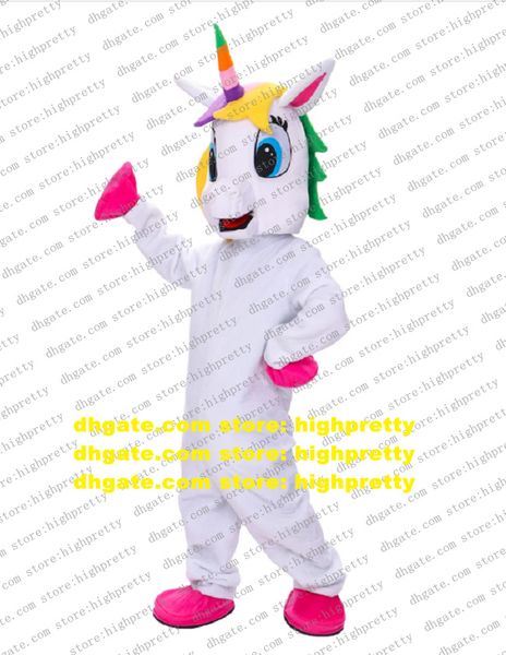 White Unicorn Rainbow Pony Flying Horse Mascot Costume Adult Cartoon Cartoon Characon Tentime Opening Reception Show Fair CX2053