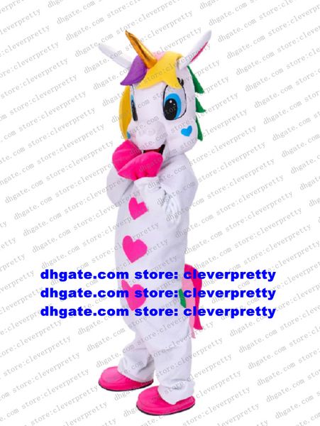 Unicornio blanco Rainbow Pony Flying Horse Mascot Costume Personaje de dibujos animados para adultos Outfit Company Kick-off Conmemorar Souvenir cx2054