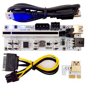 Blanco Ver 010x Tarjeta de elevador PCIE con 6 luces de flash LED 8 condensadores 009s 010s más PCI-E 1X a 16X Extender GPU Risers