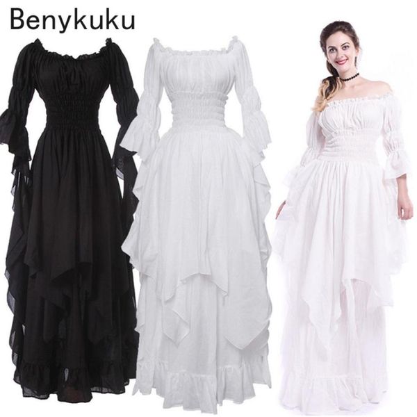 Vestido largo medieval victoriano blanco de talla grande para mujer, disfraz de Halloween, vestido de princesa, vestidos góticos vintage renacentistas Q075261330