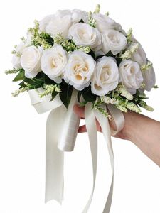 Bouquet de mariage blanc pour la mariée de demoiselle d'honneur roses de soie artificielle frs bouton de mariage bouquet