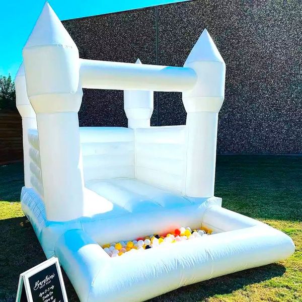 Casa de rebote inflable de boda blanca con piscina de pelota Mini fiesta de cumpleaños de Castle Bouncy saltadores de aire a la venta