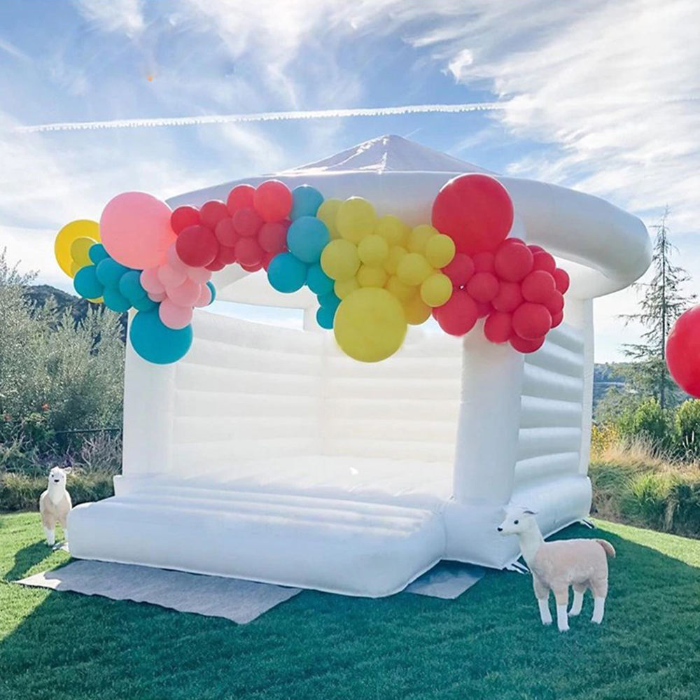 Château plein d'entrain gonflable de mariage blanc avec tente Moon Bounce House Jump Bouncer Jumping châteaux Air Bed avec ventilateur pour tous les âges