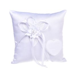 Witte trouwring kussen hart-vormige holding floral satijn kussen feest leveranciers hoge kwaliteit decoratie