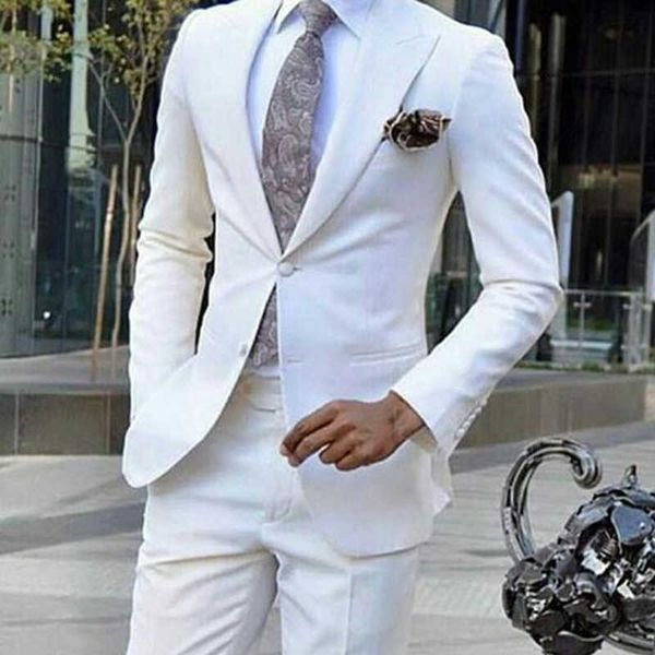 Tuxedo de mariage blanc pour le marié Peaked Revers Slim Fit Hommes Costumes Design de mode Business Wear 2 pièces Veste avec pantalon 2021 X0909