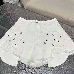 Witte dames denim shorts luxe zomer casual dagelijkse shorts cool gat design straatstijl shorts