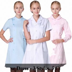Witte Vrouwen Dr. Verpleegster Werken Uniform Werkkleding Gezondheidszorg Jurk Polyester Cott Effen Kleur Lg Scrub Dres I7cS #