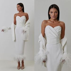 White Women habille des combinaisons slim fit autruche plume de soirée de fête pour le mariage jupe droite 3 pièces 259Z