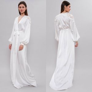 Blanc femmes Kimono peignoir ivoire mariée demoiselle d'honneur Robe de mariée ensemble deux pièces dentelle garniture vêtements de nuit décontracté maison vêtements vêtements de nuit