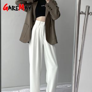 Pantalons blancs White Femmes Costume Classic Pants Office Office Haute taille Élégante Jambes Vintage élégante pour femmes 210428