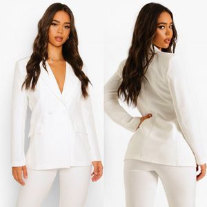 Blanc Femmes Costumes Peaked Revers Bureau Lady Tuxedos Double Boutonnage Femme Costume D'affaires Slim Fit Soirée Formelle Blazers 2 Pièces Ensemble Veste Et Pantalon