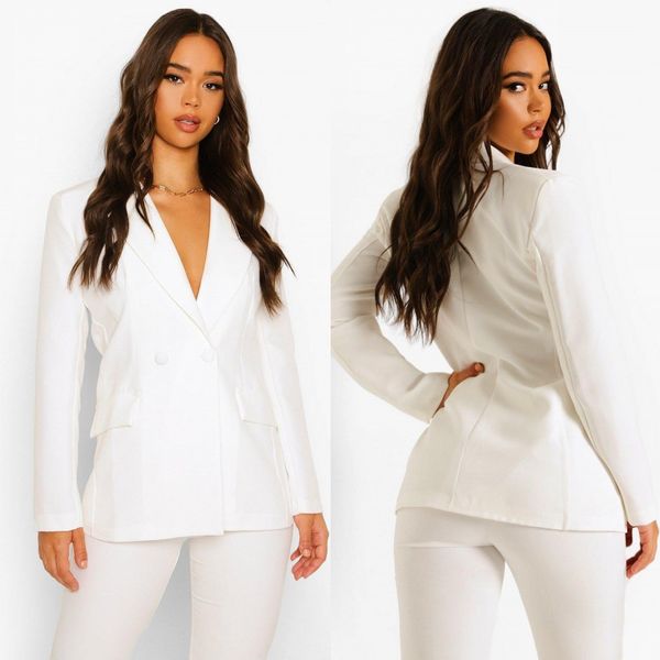 Trajes blancos de mujer con solapa en pico, esmoquin de oficina para mujer, traje de negocios femenino con doble botonadura, Blazers formales de noche ajustados, conjunto de 2 piezas, chaqueta y pantalones