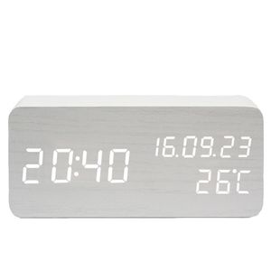 Clocule d'alarme à LED en bois blanc Horloges de table de bureau électronique réveil les horloges numériques de désespoir d'humidité
