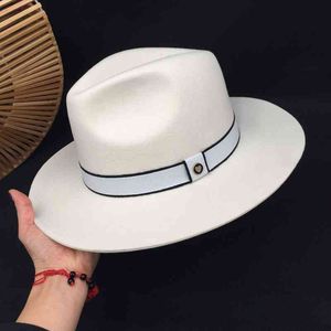 Panama en laine blanche à gros bord mondain élégant femme rétro hommes femmes chapeau fedoras