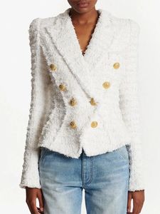 Veste de blazer en laine blanche avec concepteur d'hiver d'automne à filet