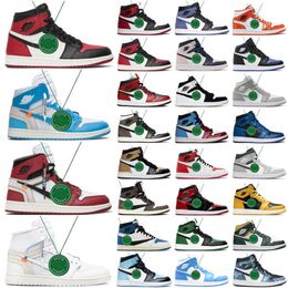 White X Jumpman 1s Chaussures de basket-ball Men Off UNC Chicago Jordens 1 baskets Patent noir