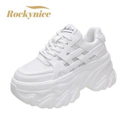 Blanc y Sneaker automne talon caché plate-forme sport papa chaussures femme à lacets respirant maille décontracté 8CM 240313