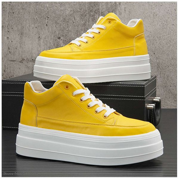 Baskets basses en cuir jaune et blanc pour hommes, chaussures à plateforme décontractées, mocassins Hip Hop, Chaussure Homme