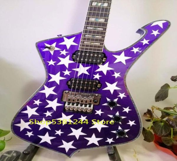 White Zombie Jay Yuenger ICJ100wz Iceman Galactic Electric Guitar Metallic Purple Silver Star Top Floyd Rose Tremolo Bridge Pear7860914