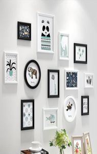 Witblack eenvoudige stijl muur hangende po frames set 13pcset houten fotolijst woonkamer huisdecor po frames91779128749379