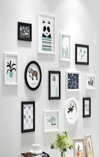 Whiteblack Simple Style Mur suspendu PO Frames Set 13pcSet Wood Picture Frame Salon Home Decor PO Frames91779128749379