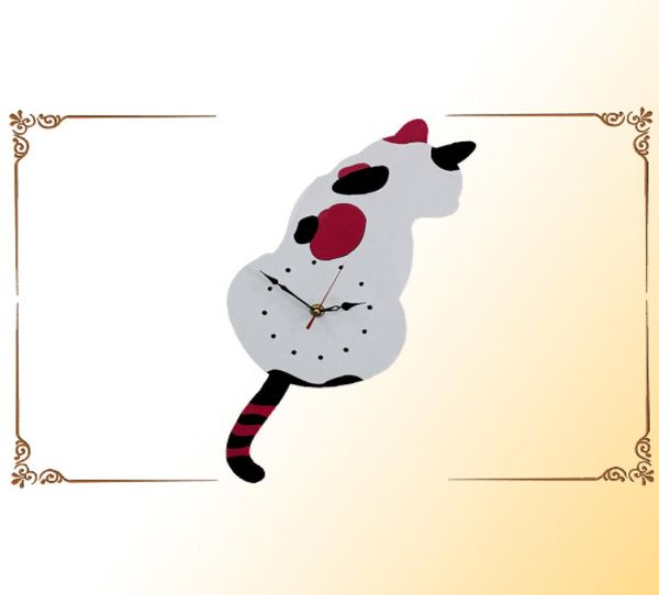 Whiteblack Wagging Tail Cat Clechning Wall Reloj Kids Dedulmon Decoración de pared de Regalo Creativo de Regalización Creativa de Diy Reloj1401119