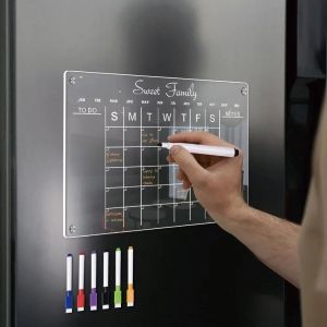 Whiteboard 3D Transparent Magnet Refrigerator Calendar Planner Sticker A3 A4 acrylique hebdomadaire Planner Message Fridge Writing Rappel Board