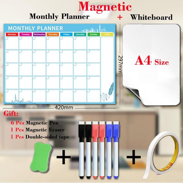 Pizarra blanca tamaño A3 Moterm planificador pizarra blanca magnética para calendario de pared horario diario pizarra infantil hogar escuela pizarra de borrado en seco