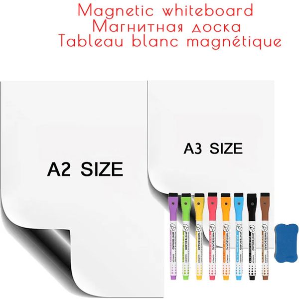 Tableau blanc A2/A3 tableau magnétique doux autocollant pour réfrigérateur marqueur effaçable bureau enseignement pratique écriture tableau blanc scolaire 231009