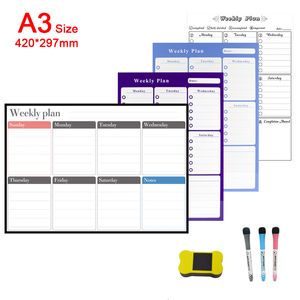 Tableaux blancs A3 magnétique mensuel hebdomadaire planificateur calendrier marqueurs réfrigérateur tableau blanc effaçable aimant mémo quotidien réfrigérateur autocollant 230914