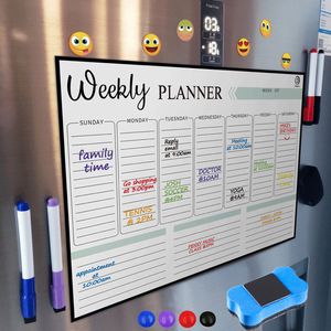 Whiteboards A3 Magnetic Monthly Weekly Planner Whiteboard Fridge Magnet Flexible Daily Message Drawing Refrigerator Bulletin White Board 230217