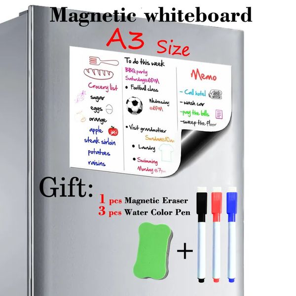 Tableaux blancs A3 taille 297mm x 420mm tableau blanc magnétique aimants pour réfrigérateur tableaux de présentation maison cuisine tableaux d'affichage écriture autocollant aimants 231009