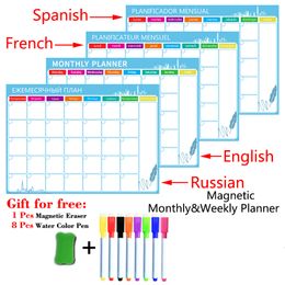 Whiteboards A3-formaat Magnetisch Maandelijks Wekelijks Planner Kalender Tafel Whiteboard Koelkast Sticker Russisch Engels Spaans Frans 230706