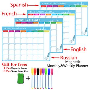 Whiteboards a3 size magnetische maandelijkse wekelijkse planner kalendertafel whiteboard koelkast sticker Russisch Engels Spaans Frans 230412