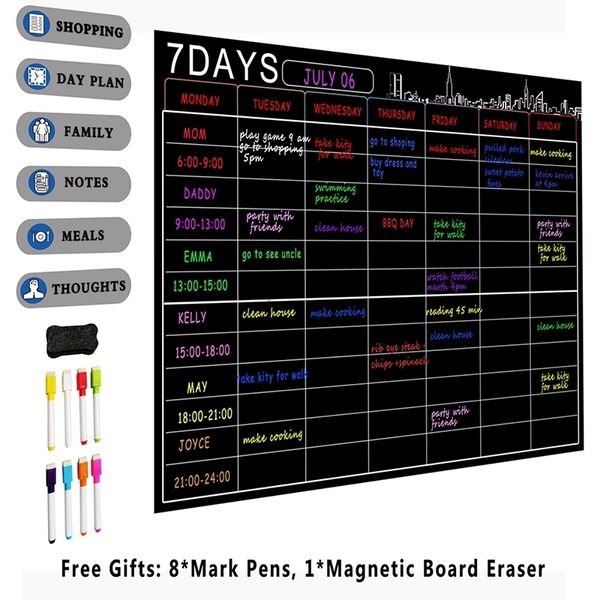 Tableaux blancs calendrier magnétique ensemble 16X12 pouces tableau blanc planificateur hebdomadaire A3 tableau blanc réfrigérateur autocollant réfrigérateur cuisine 230707