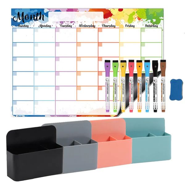 Tableaux blancs magnétique mensuel hebdomadaire calendrier planificateur tableau blanc réfrigérateur support de boîte de rangement effaçable marqueur aimant autocollants mémo Sadhu conseil 231009