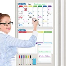 Tableaux blancs Tableau blanc magnétique calendrier dessin planificateur quotidien/hebdomadaire/mensuel autocollants aimant pour réfrigérateur mémo tableau d'affichage cadeau 231009