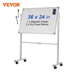 Pizarras blancas VEVOR Pizarra blanca magnética móvil 36 x 24 pulgadas Tablero rodante reversible de 360 grados de doble cara Altura ajustable 231007