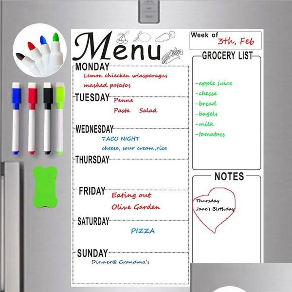 Tableaux blancs en gros A4 magnétique blanc whiteboard menu de planificateur menu épicerie à faire la liste des autocollants de réfrigérateur.