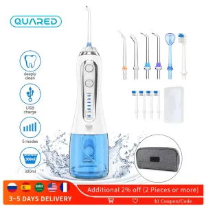 Whitening Blue Monddouche Draagbare Tas Elektrische Waterflosser Usb Oplaadbare Professionele Tanden Bleken met 5 Nozzles Borstel