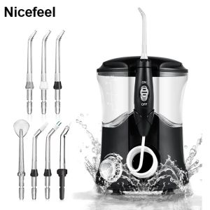 Blanchiment Nicefeel Noir Irrigateur Oral Électrique Eau Pulse Flosser Jet Dentaire Nettoyeur De Dents Hydro Jet avec Réservoir d'eau de 600 ml 7buses