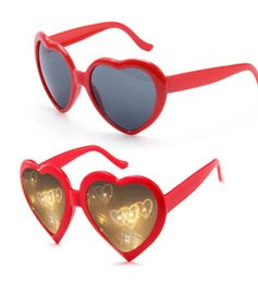 Whoe Whoe Glasias claras de color azul Amor Efectos en forma de corazón Difracción de vidrio Gafas de sol de moda