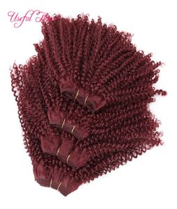 WHOEL HAIR 12 pouces brésilien bouclés cheveux synthétiques armure faisceaux couture dans les Extensions de cheveux avec fermeture un paquet crépus bouclés7253422
