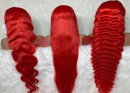 Wholale Color Red Body Wave Braziliaans Human Hair Voorgeplukt 13x6 pruik voor vrouwen Remy Lace Front Wigs8467842