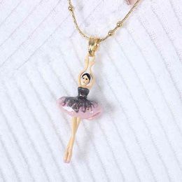 Collier long avec pendentif de ballet pour femme, chaîne de pull à la mode, vente en gros