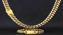 Wholale Joyeria Acero Inoxidable Gold Ploated Figaro Chain Miami Curb Cuban Link ketting Bracelet Men039S Sieraden Set26342855170