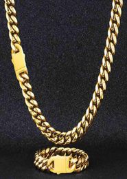 Wholale Joyeria Acero Inoxydable Gold plaqué Figaro Chaîne Miami Curb Collier Coupain Collier Bracelet Men039S Jewelry Set26349007753